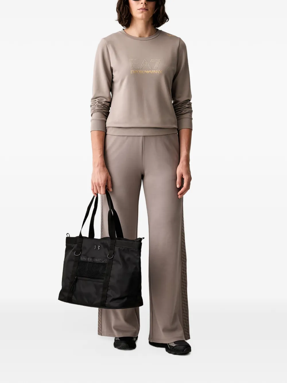 Ea7 Emporio Armani logo-embellished sweatshirt Beige