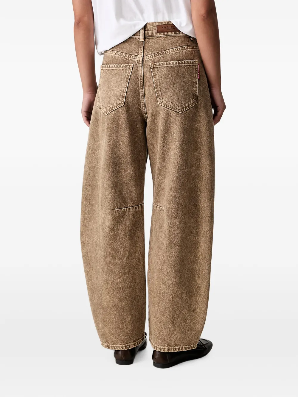 Aeronautica Militare Barrel-fit jeans met wijde pijpen en acid wassing Bruin