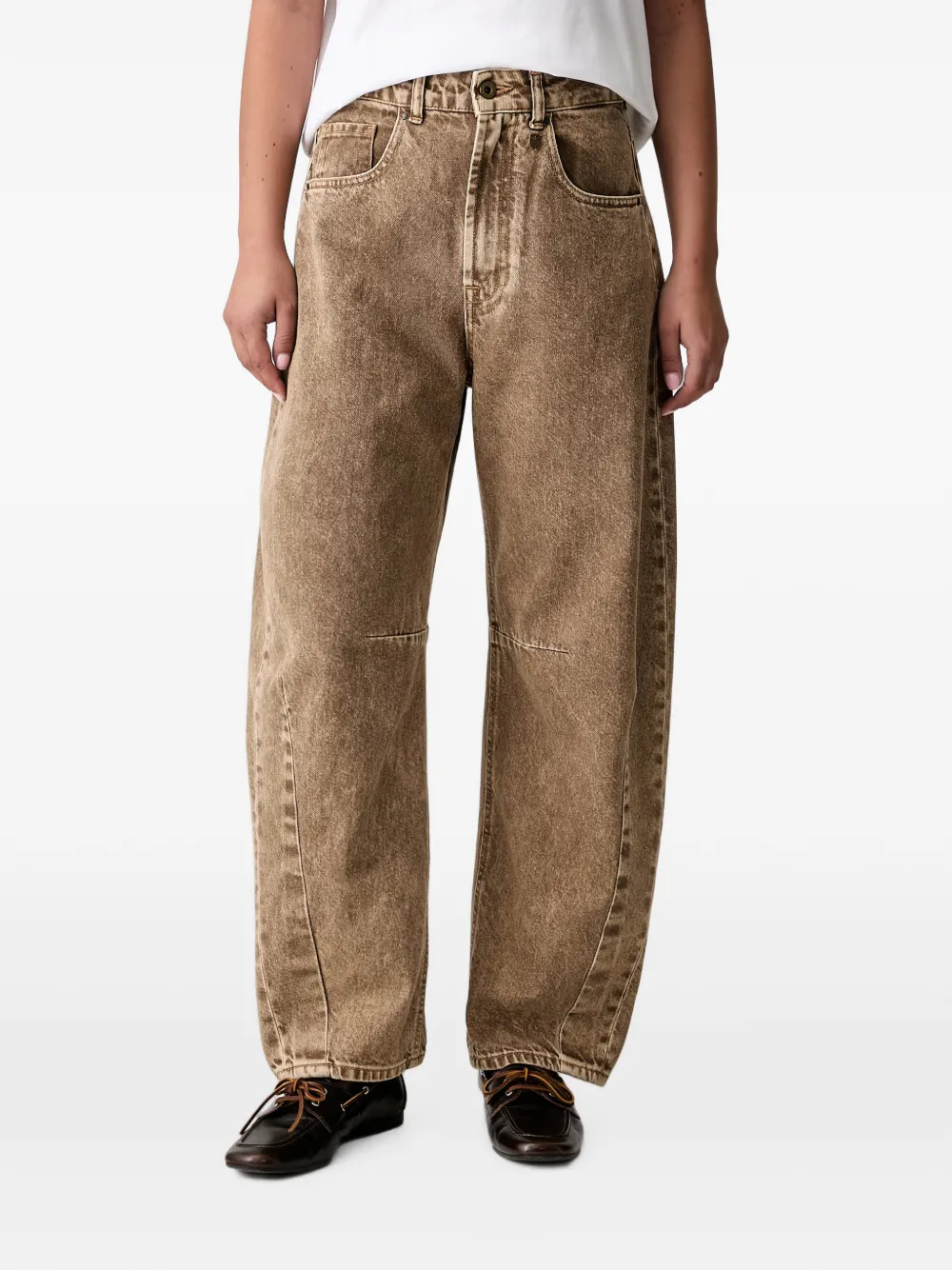 Aeronautica Militare acid-wash wide-leg barrel-fit jeans - Marrone