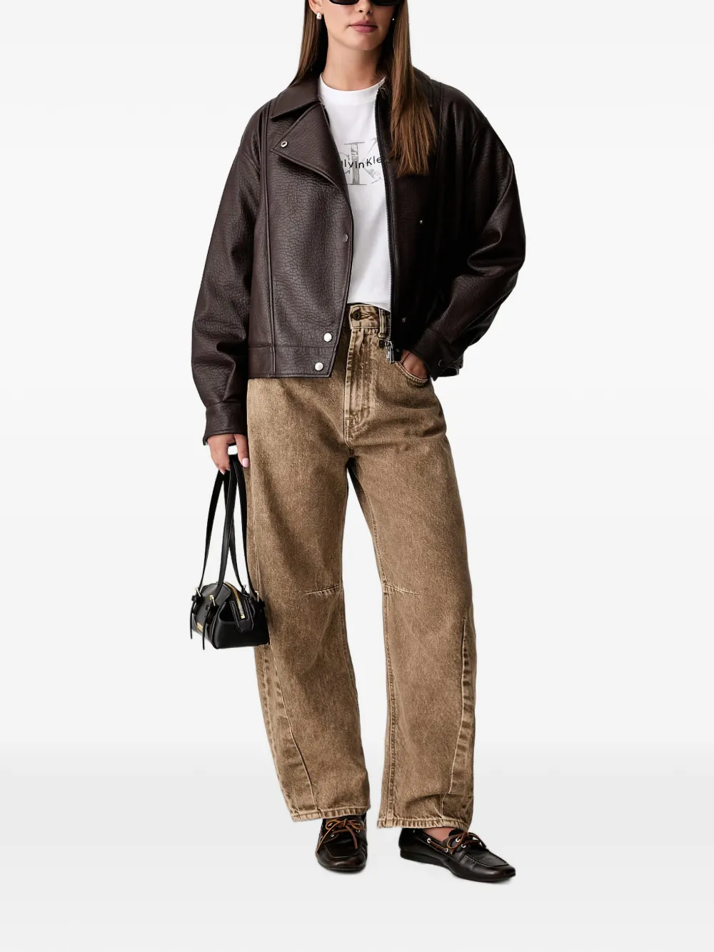 Aeronautica Militare Barrel-fit jeans met wijde pijpen en acid wassing Bruin