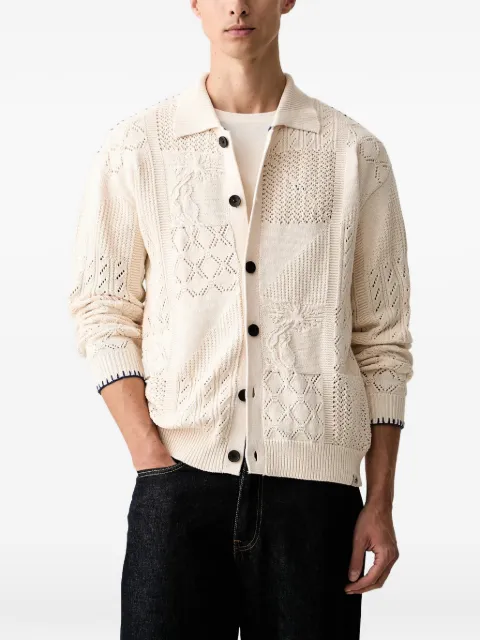 Scotch & Soda Multi-Stitch patchwork cable-knit cardigan