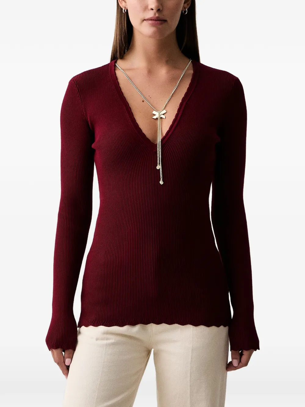 Silvian Heach ribbed scalloped-edge sweater