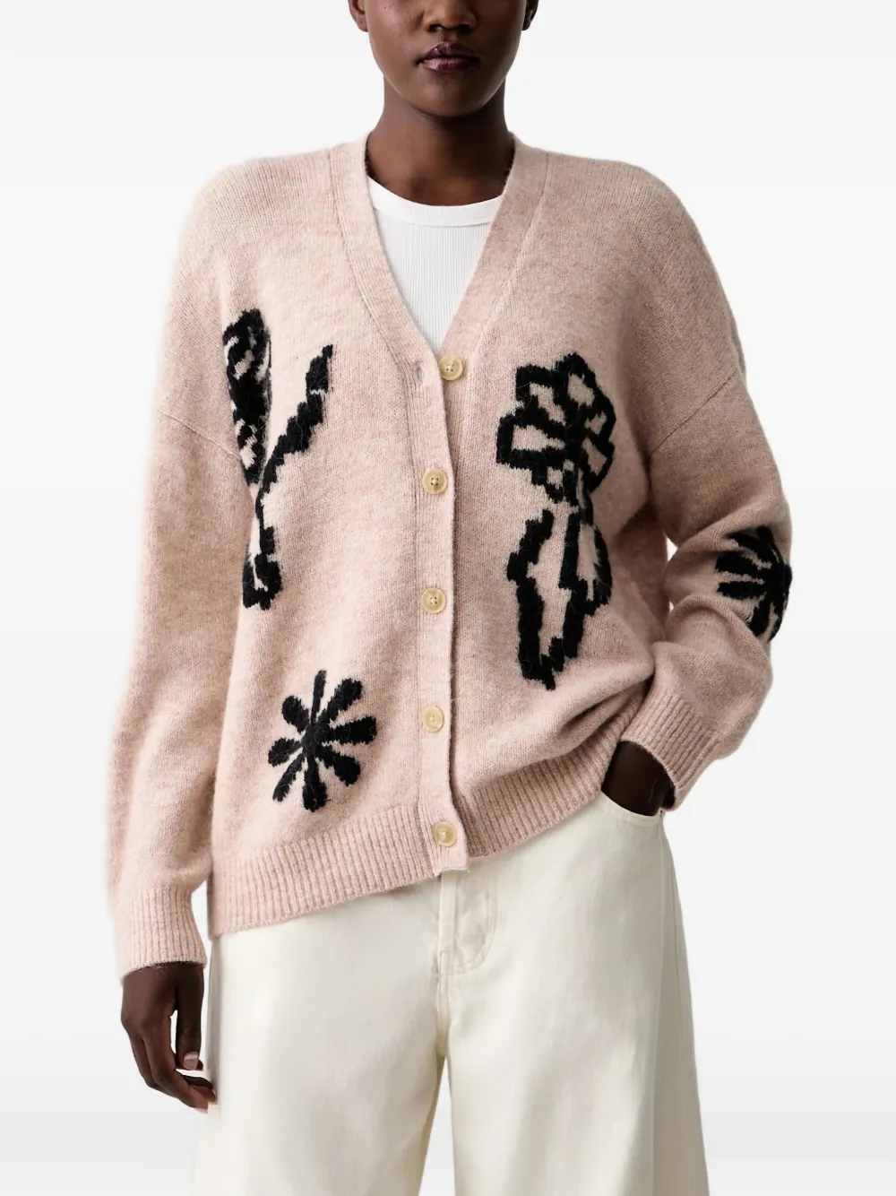 Scotch & Soda floral-intarsia knitted oversized-fit cardigan - Rosa