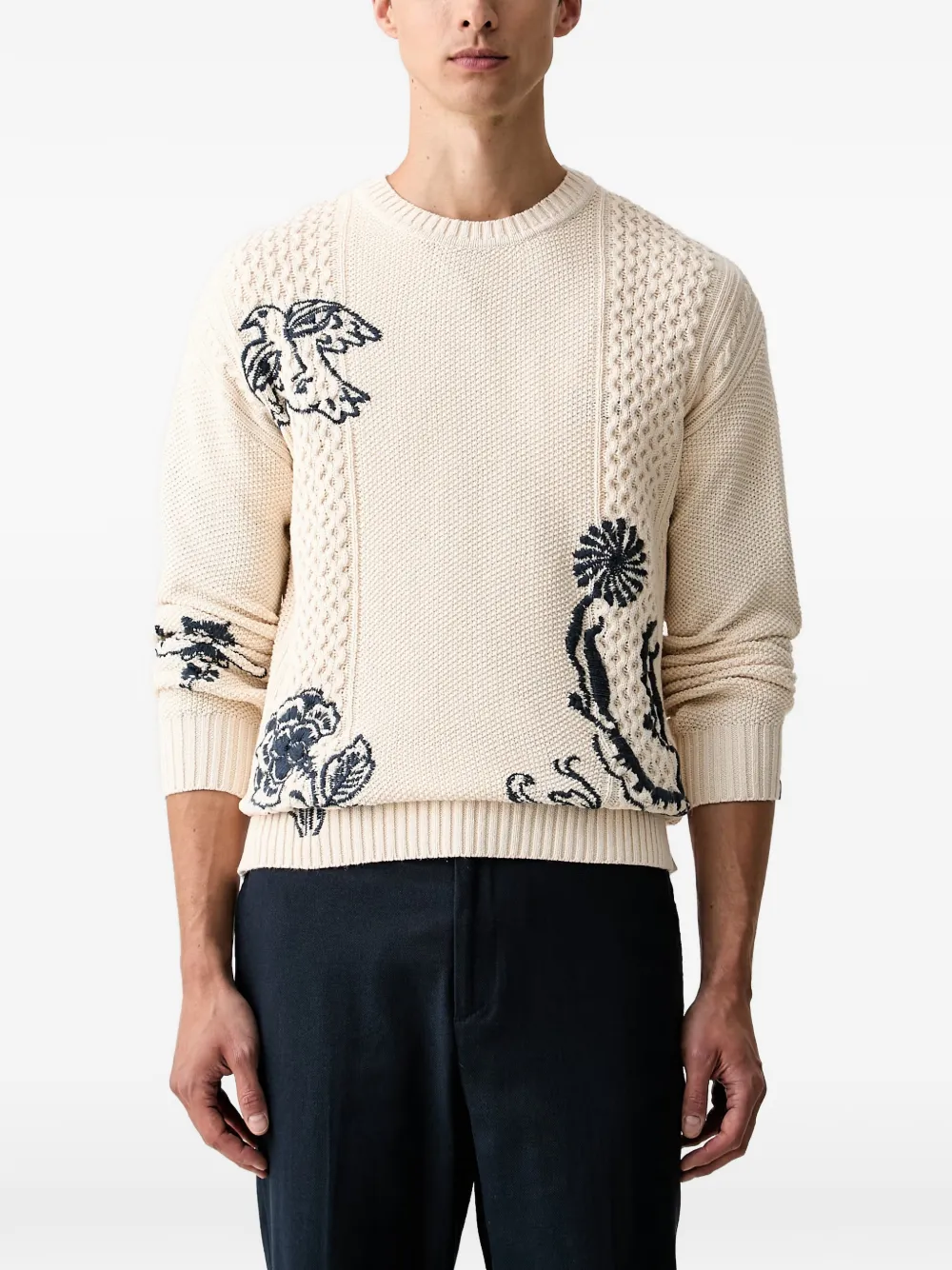 Scotch & Soda x Royal Delft embroidered cable-knit sweater - Nude