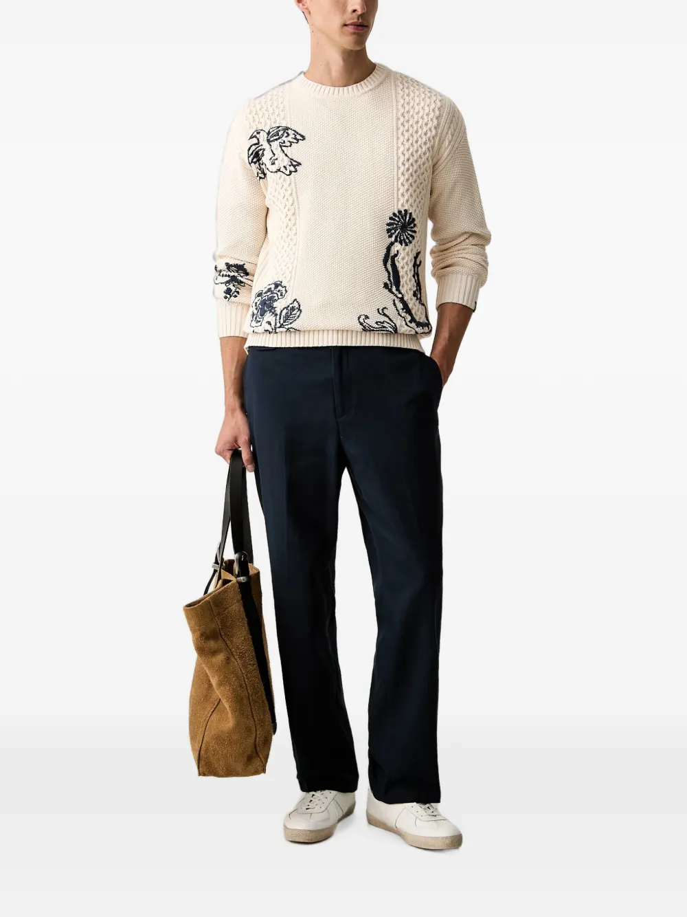 Scotch & Soda x Royal Delft kabelgebreide trui met borduurwerk Beige