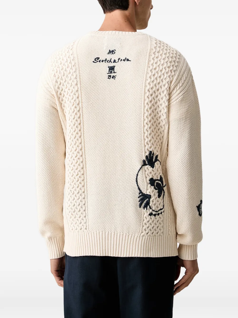 Scotch & Soda x Royal Delft kabelgebreide trui met borduurwerk Beige