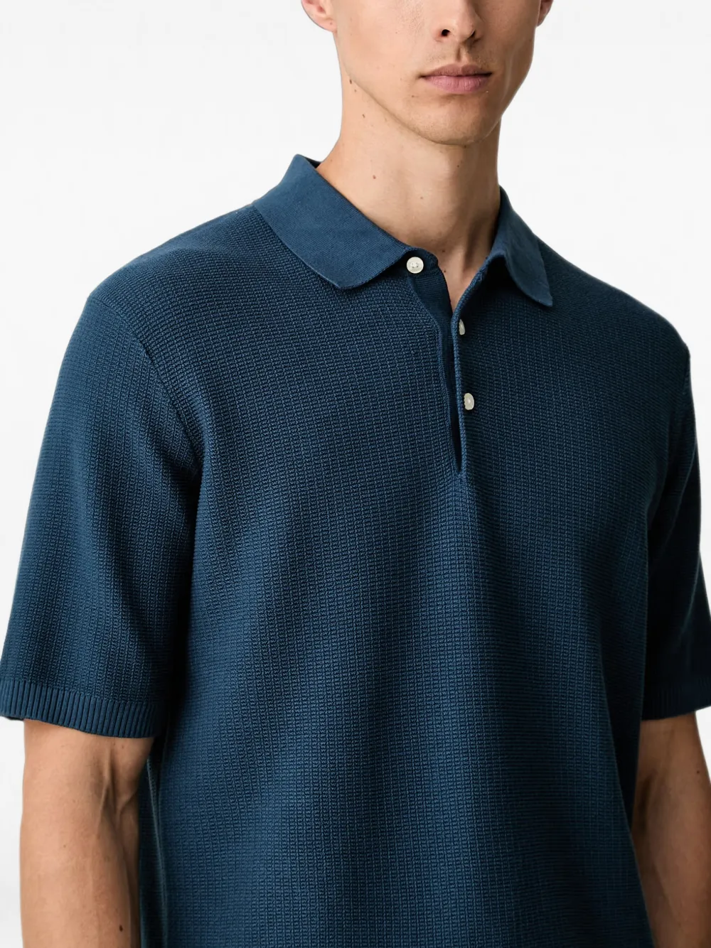 Scotch & Soda Wafelgebreid poloshirt met korte mouwen Blauw