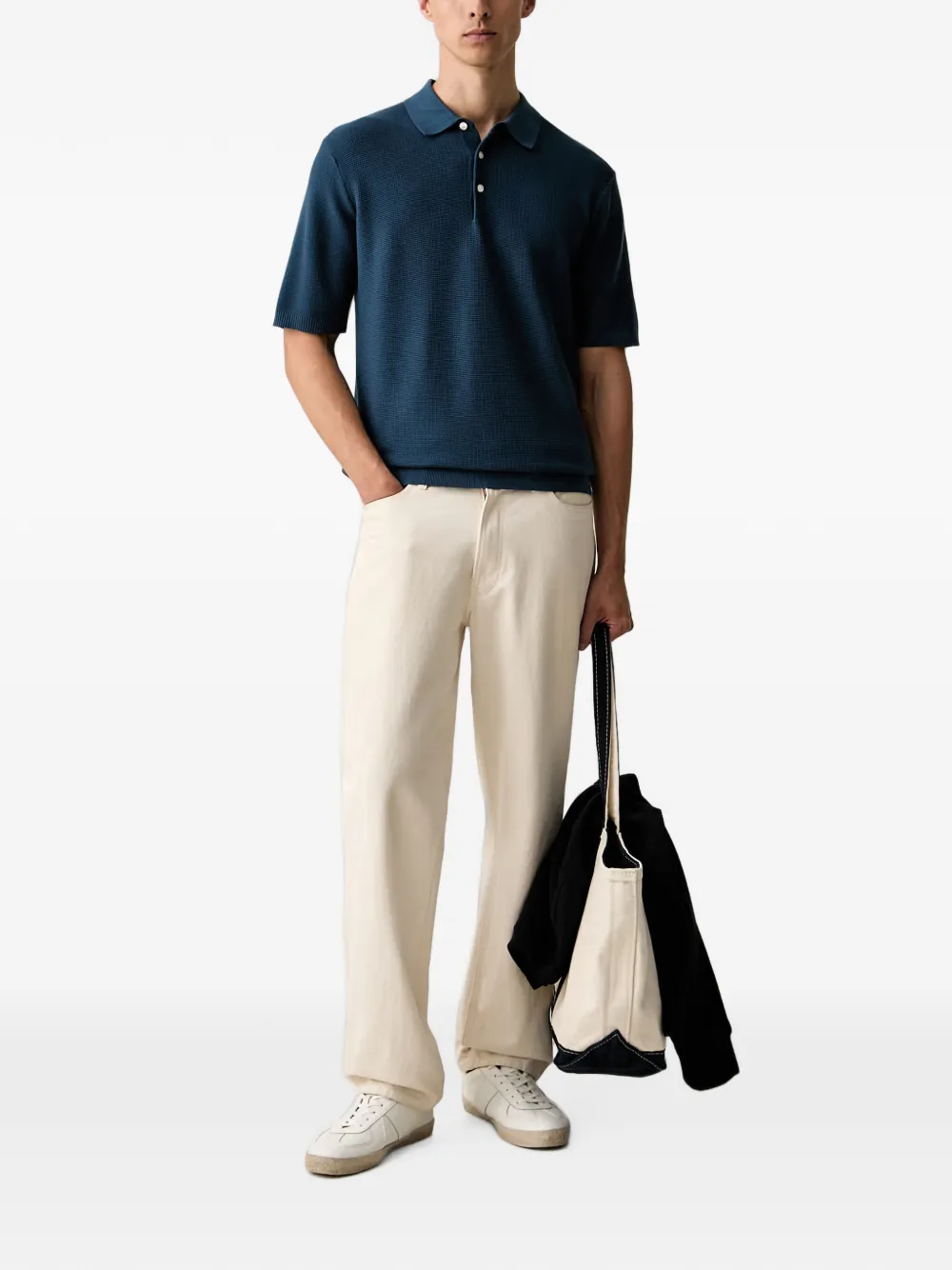 Scotch & Soda Wafelgebreid poloshirt met korte mouwen Blauw