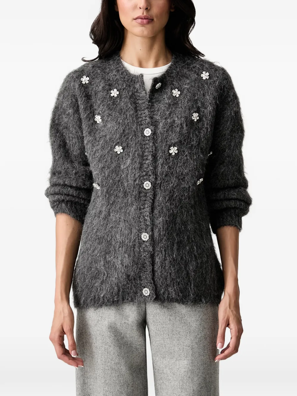 Silvian Heach crystal-embellished brushed-knit cardigan