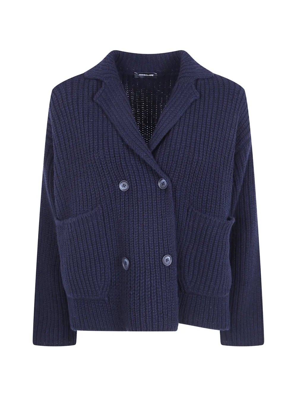anne claire double-breasted ribbed-knit cardigan - Blau