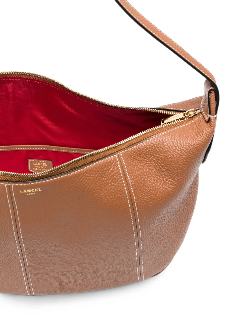Lancel Leren schoudertas met contrasterende stiksels Bruin