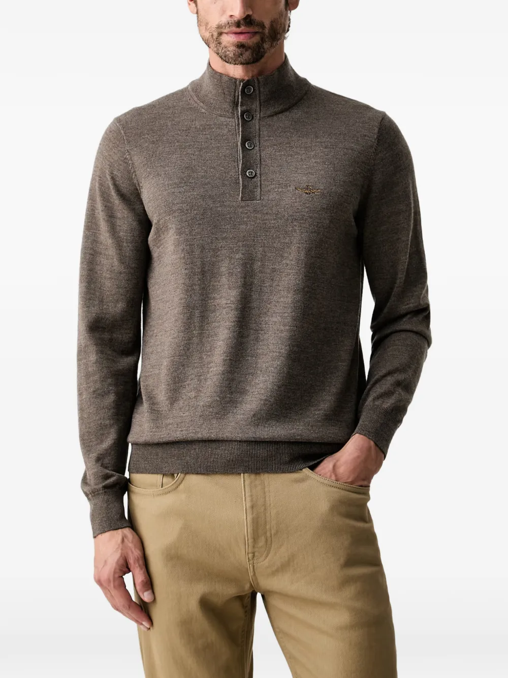 Aeronautica Militare logo-embroidered wool sweater - Marrone
