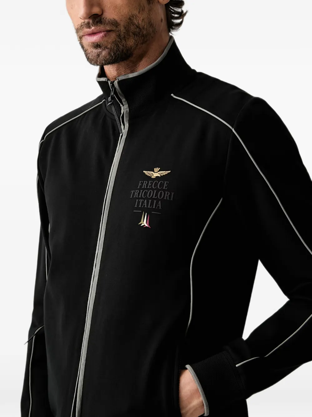 Aeronautica Militare logo-embroidered piped sweater Zwart