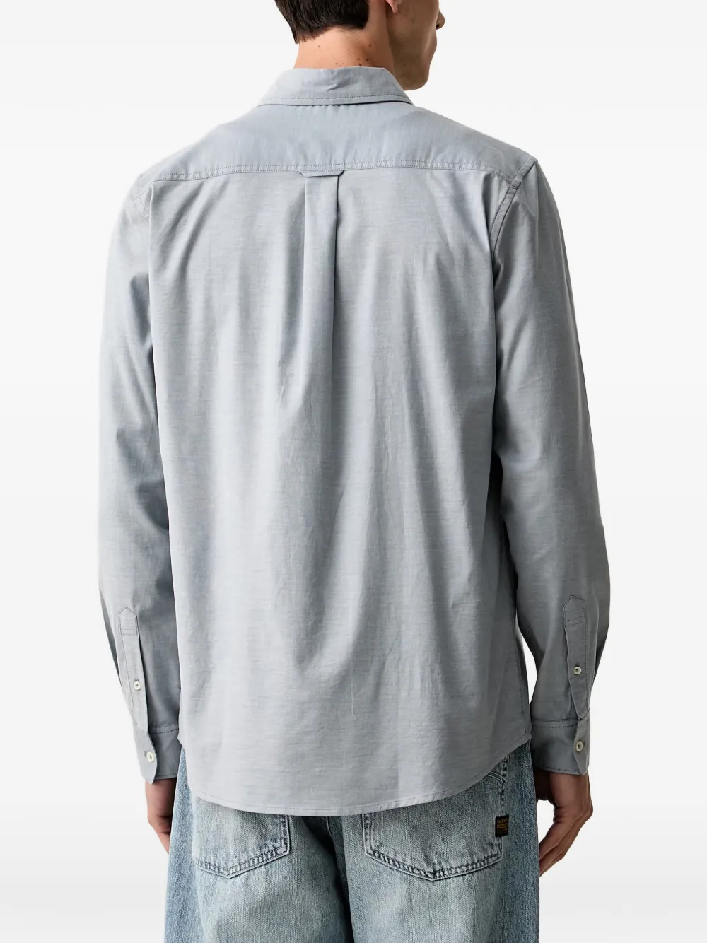 Scotch & Soda button-down collar logo-embroidered shirt Blauw
