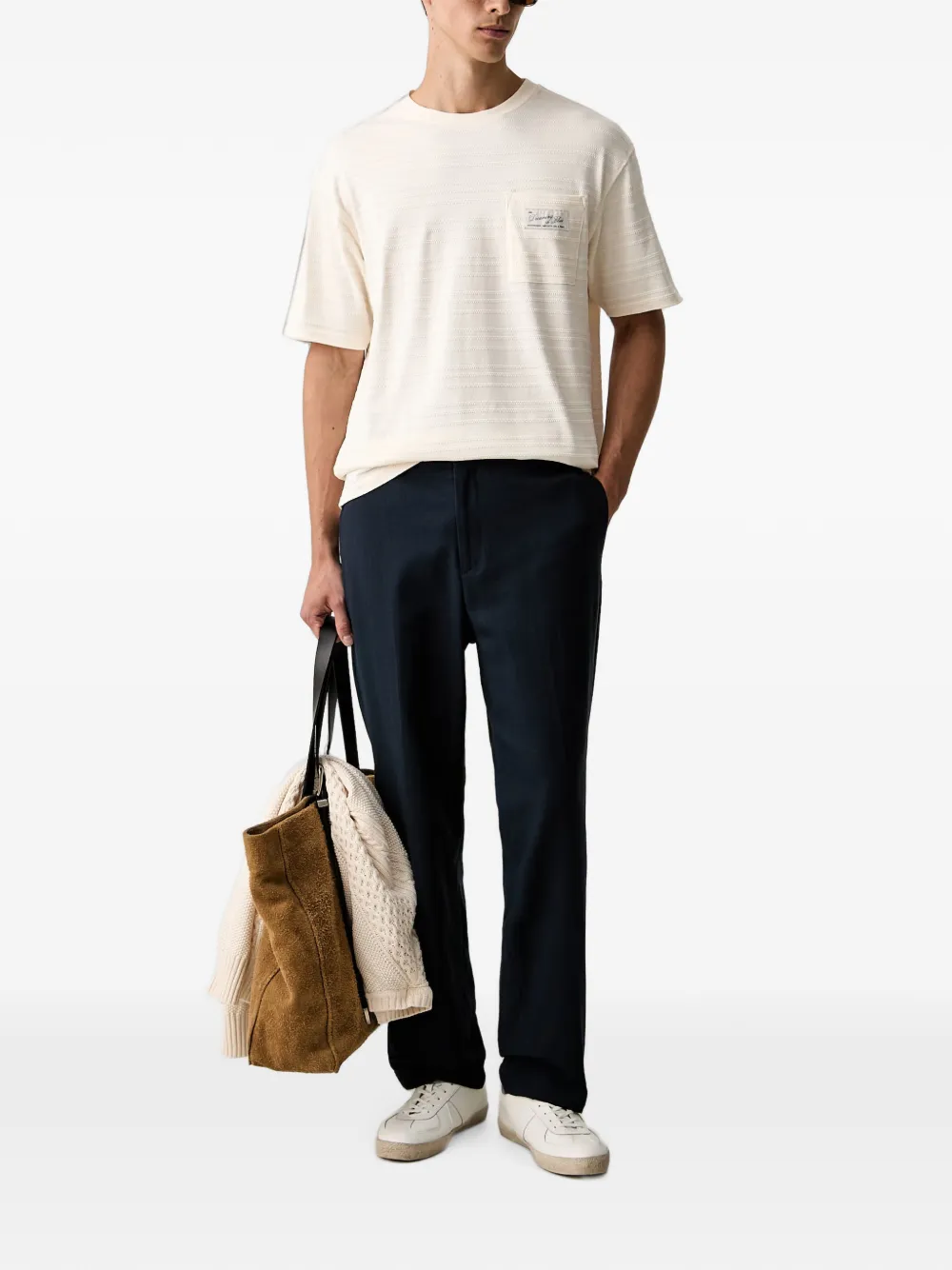 Scotch & Soda T-shirt met borstzak en textuur Wit