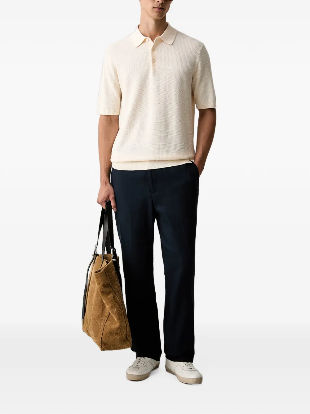 Scotch & Soda Wafelgebreid poloshirt met korte mouwen Beige