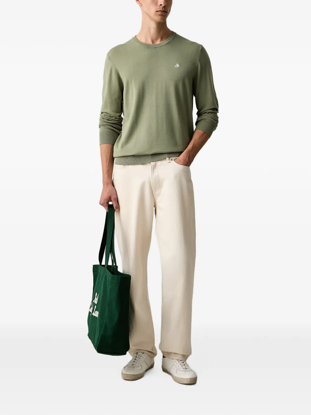 Scotch & Soda Trui met geborduurd logo en ronde hals Groen