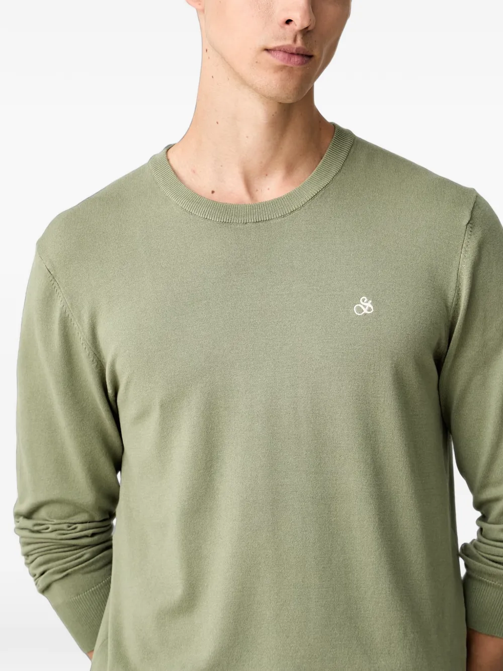 Scotch & Soda Trui met geborduurd logo en ronde hals Groen