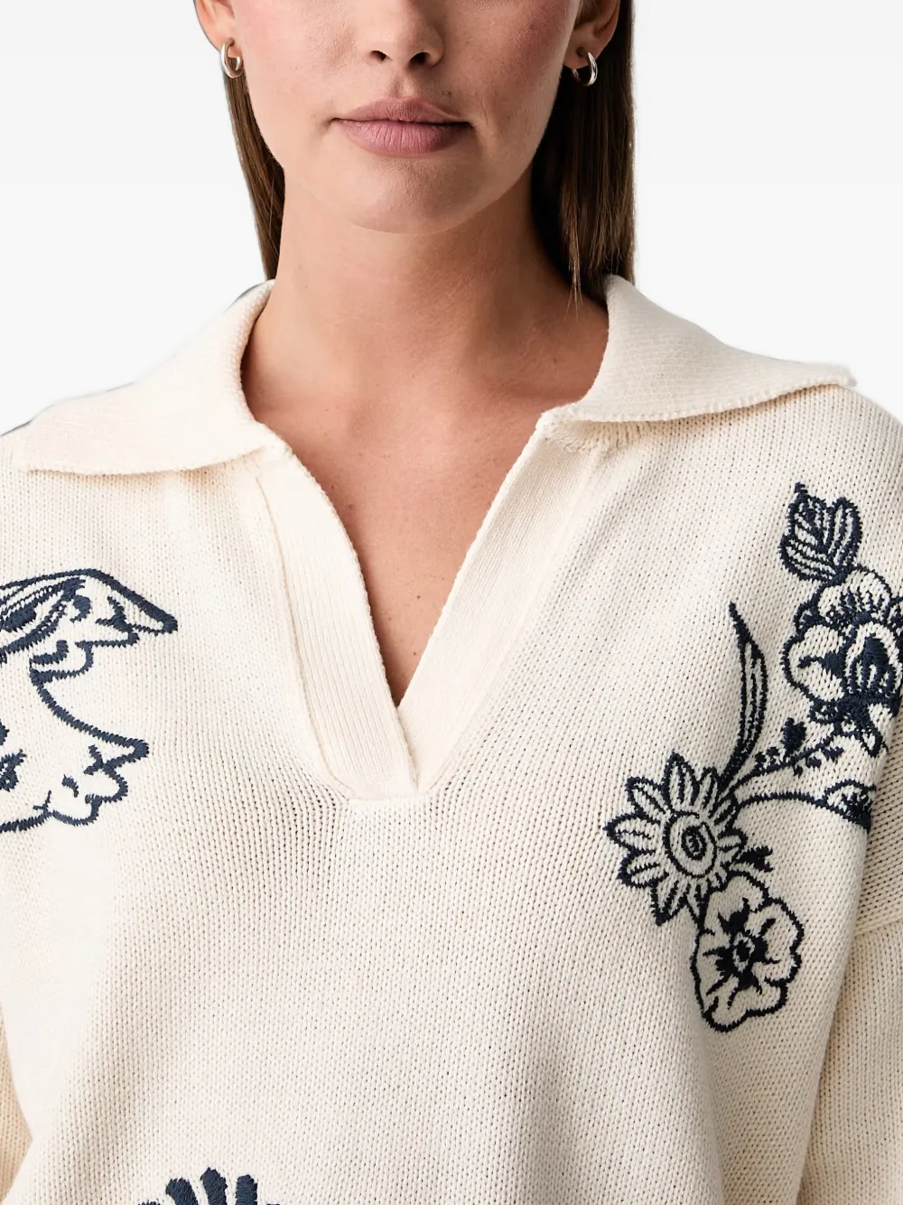 Scotch & Soda x Royal Delft trui met geborduurde bloemen en polokraag Wit