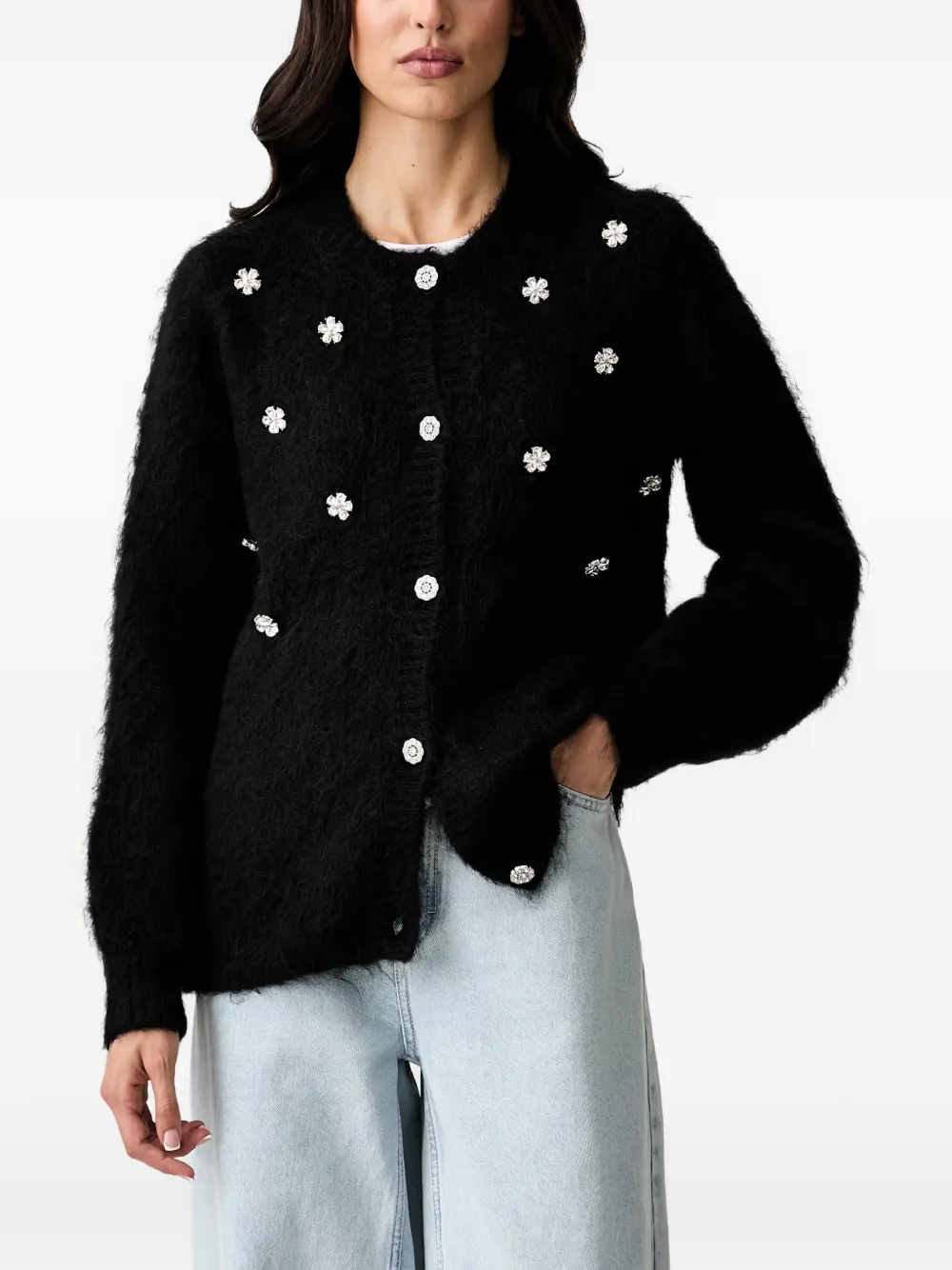 Silvian Heach crystal-embellished fluffy cardigan - Nero