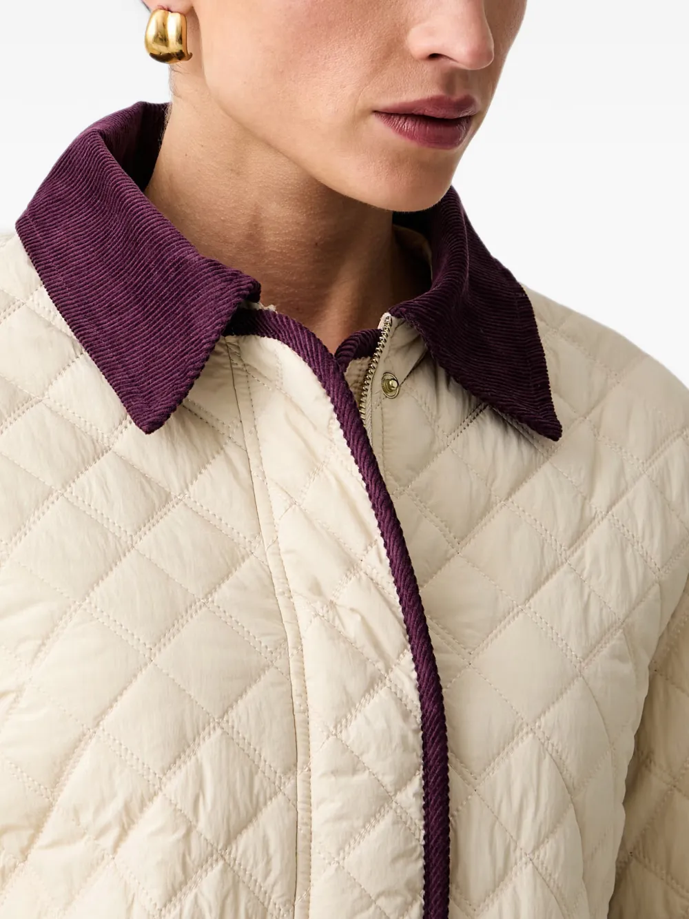 Silvian Heach Gewatteerd jack met ribfluwelen kraag Beige