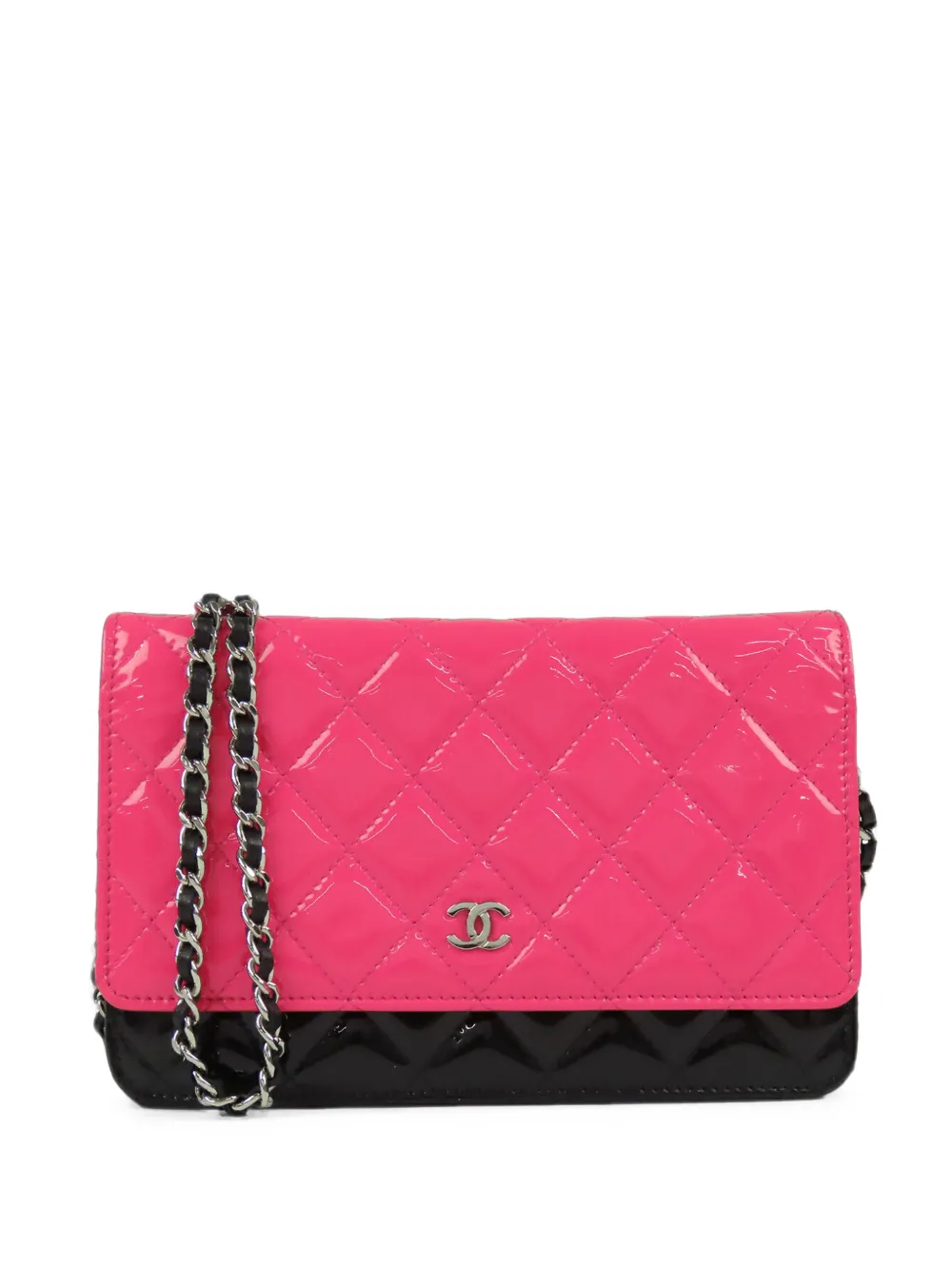 CHANEL Pre-Owned 2019 CC Bicolor Quilted Patent Wallet on Chain crossbody bag - Schwarz