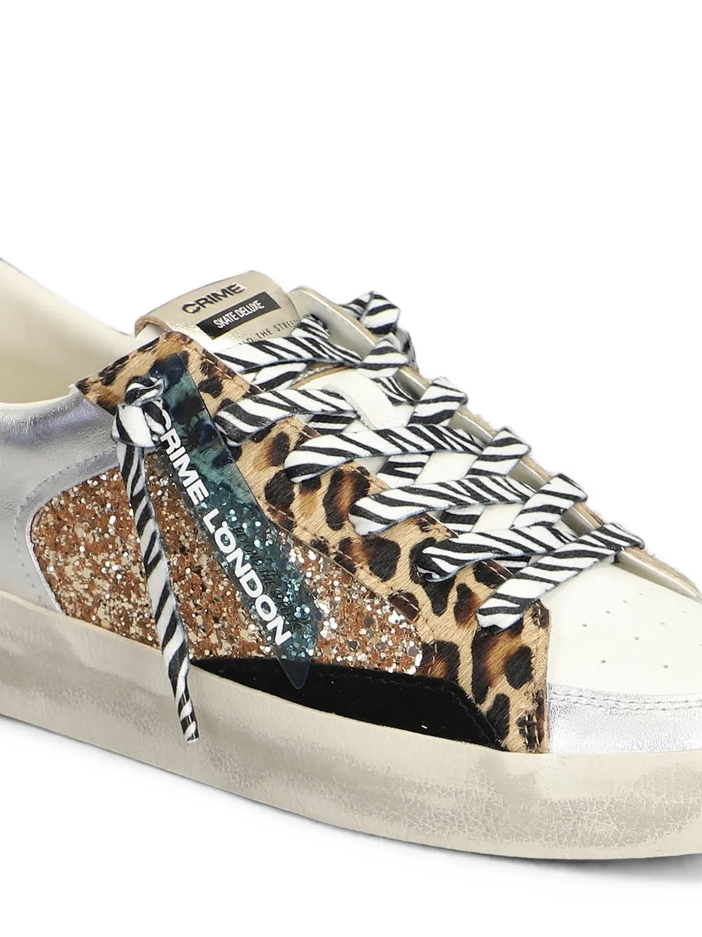Crime London SK8 Deluxe glitter-panel leopard-print sneakers Zilver