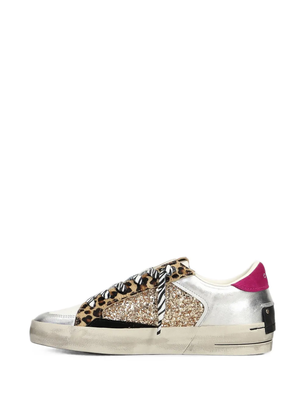 Crime London SK8 Deluxe glitter-panel leopard-print sneakers Zilver