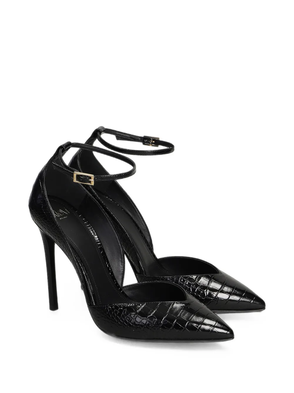 Alevì Camilla croc-effect ankle-strap pumps Zwart