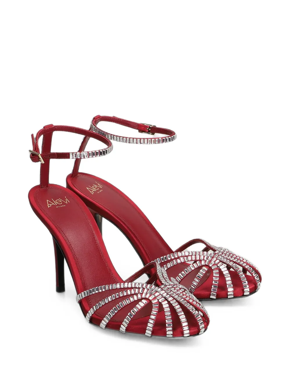 Alevì Penelope crystal-embellished cage sandals Rood