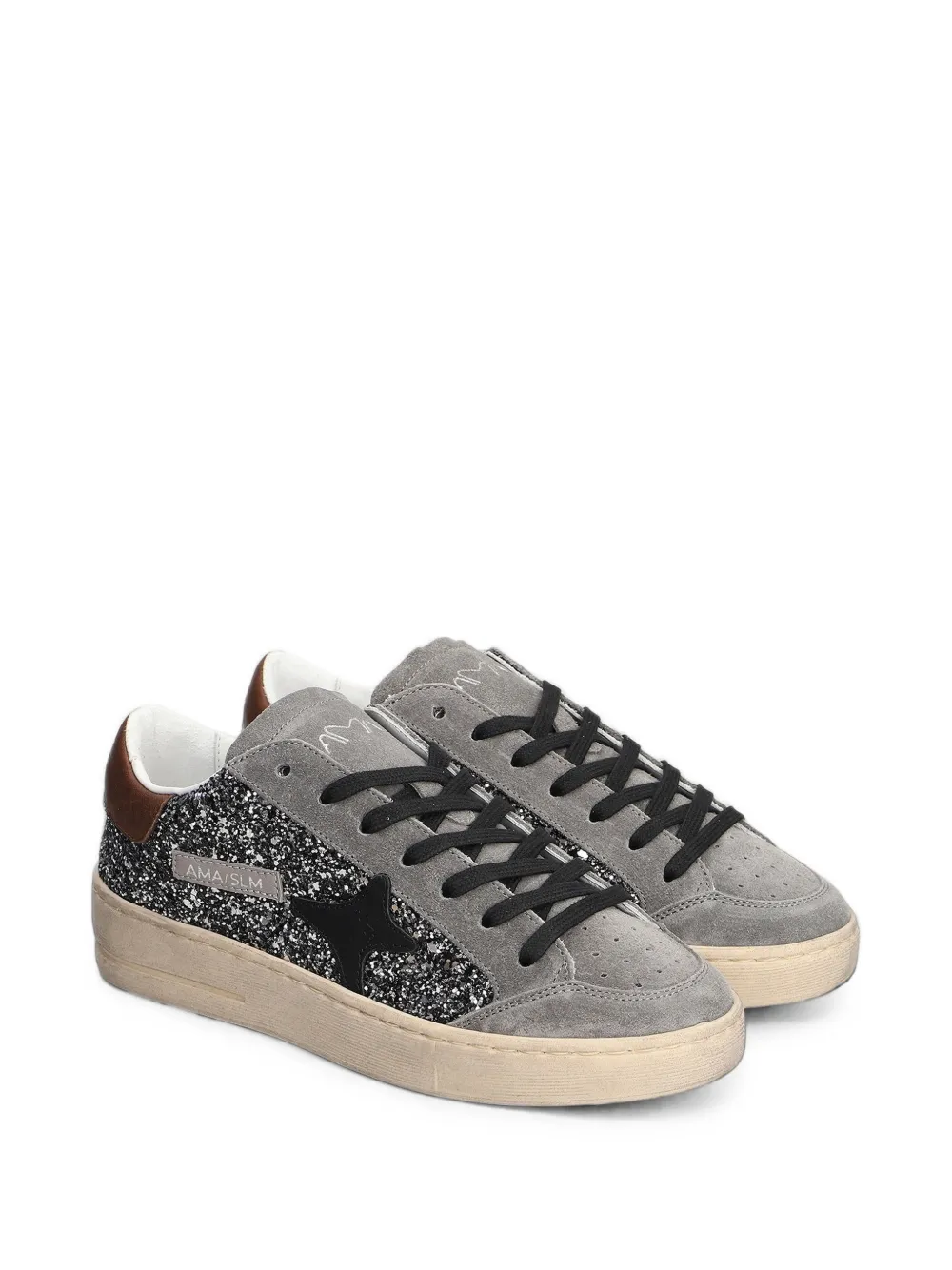 Ama Brand glitter-embellished star-patch sneakers Grijs