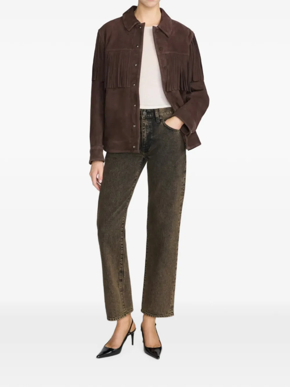 FRAME The Hang jeans met rechte pijpen en acid-wassing Bruin