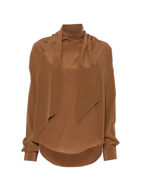 Petar Petrov Pussy-bow Silk Blouse in Brown