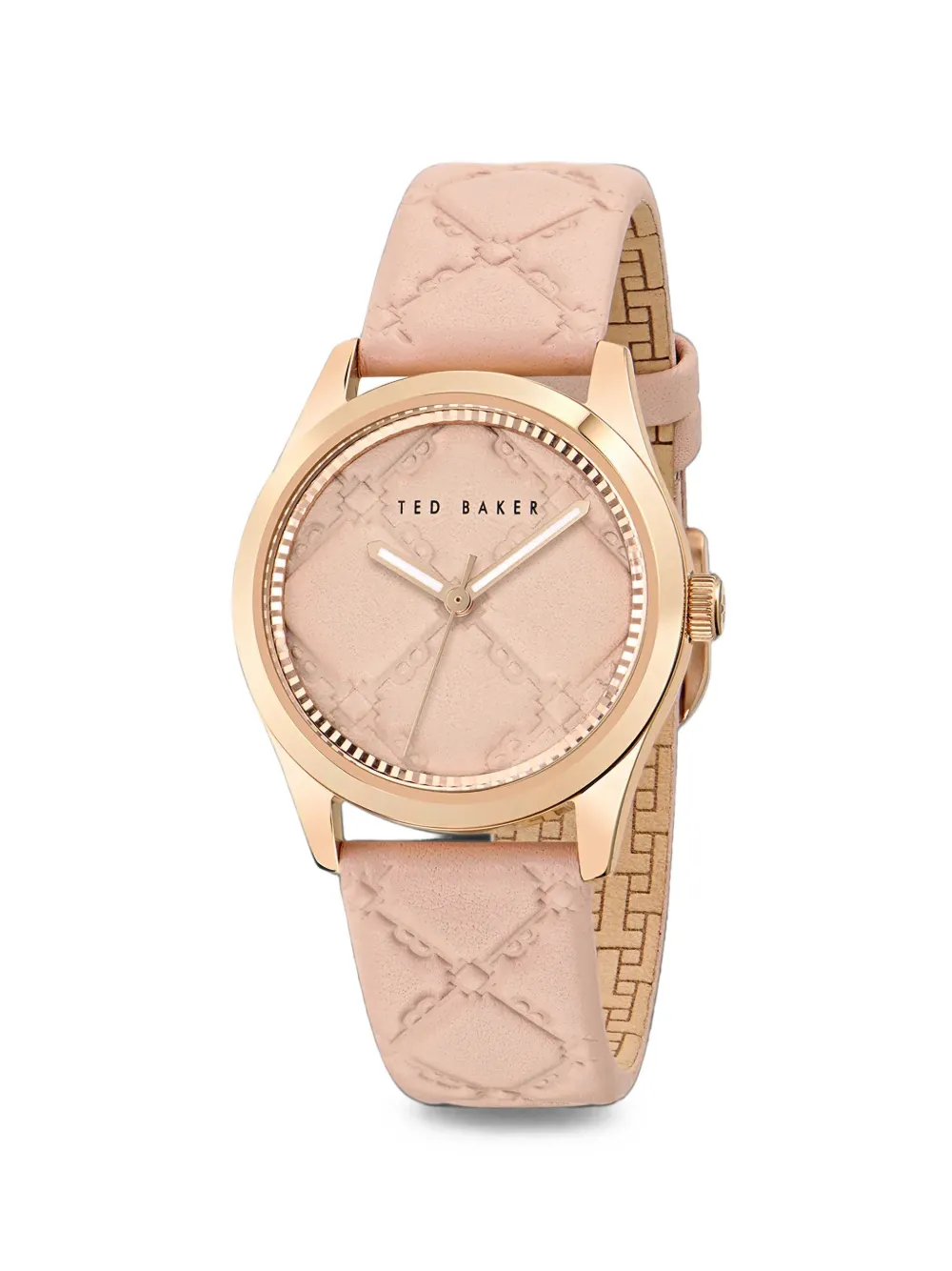 Ted Baker Monogram Embossed 34mm Watch In Pink
