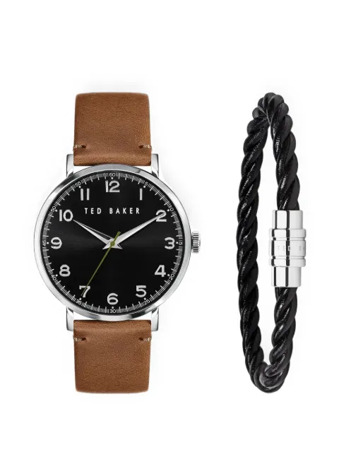 Ted Baker leather-strap 43mm watch and bracelet set