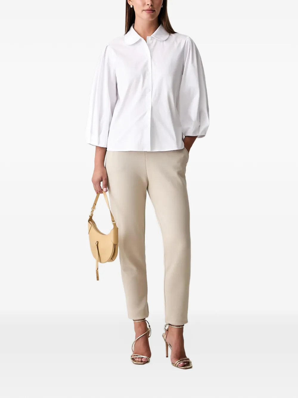 Joop! Blouse met ronde kraag en pofmouwen Wit