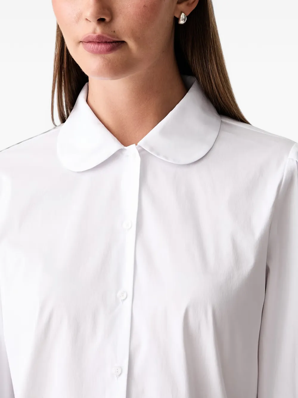 Joop! Blouse met ronde kraag en pofmouwen Wit