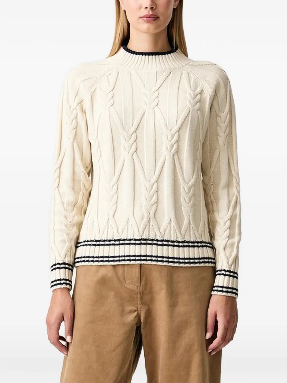 Helly Hansen cable-knit striped-trim sweater - Blanc Helly Hansen cable-knit striped-trim sweater - Blanc