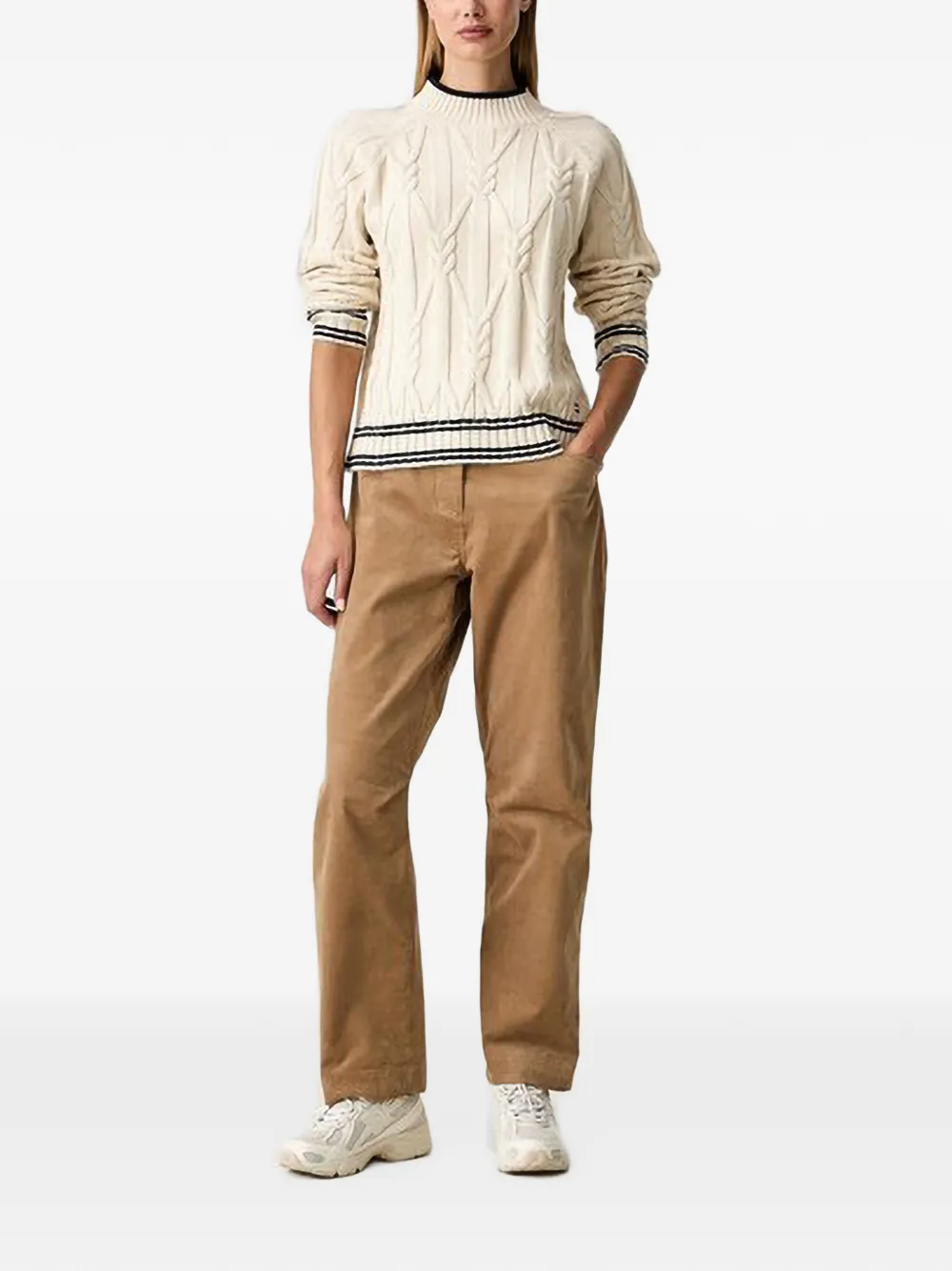 Helly Hansen Kabelgebreide trui met gestreepte afwerking Wit