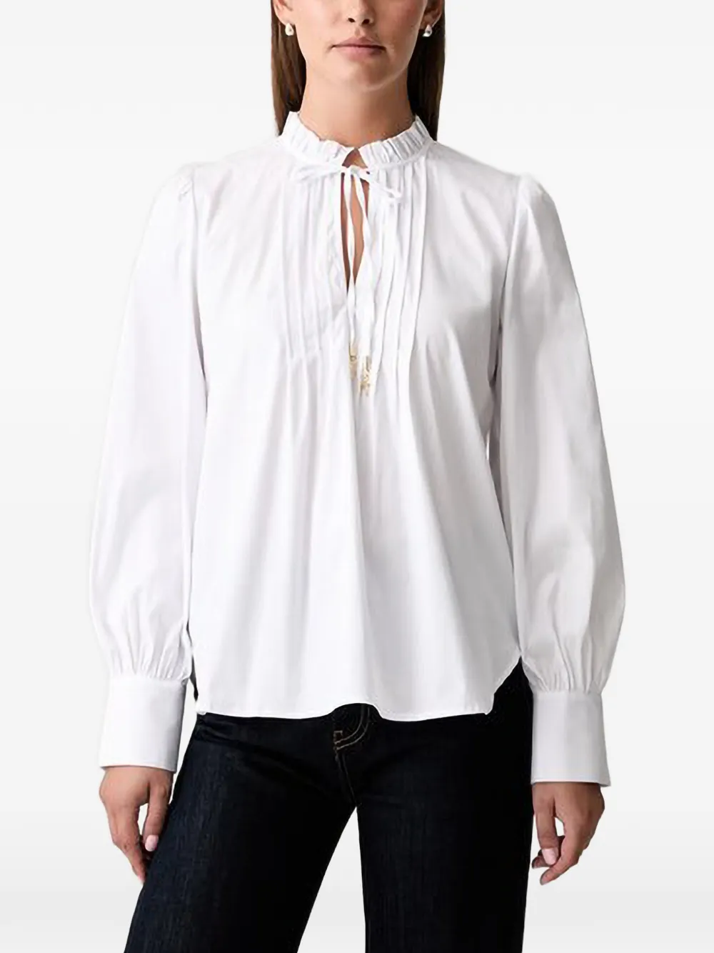 Joop Ruffled-collar Pintuck Blouse In White