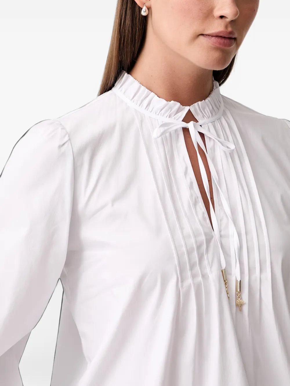 Joop! Blouse met rucheskraag en fijne plooien Wit