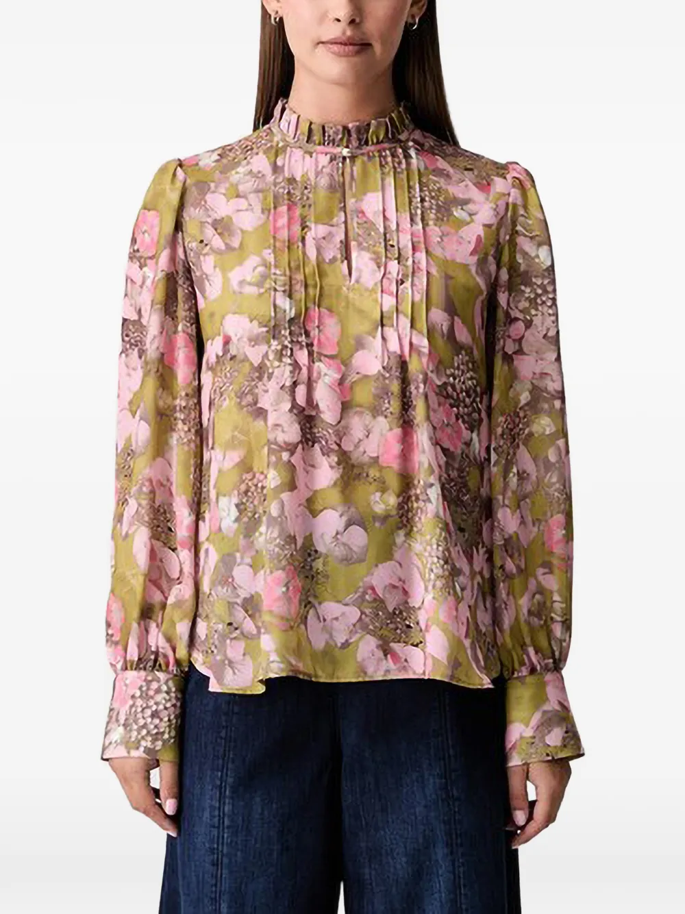 Joop Floral-print Ruffled-collar Blouse In Green