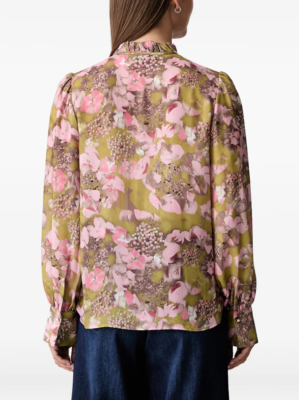 Joop! Blouse met bloemen-print en ruches Groen