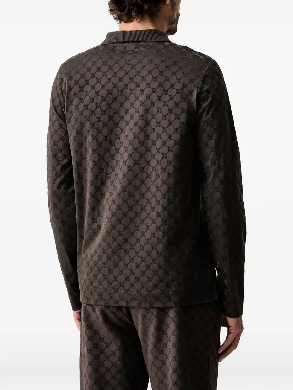 Joop! Poloshirt met monogram-patroon en ritssluiting Bruin