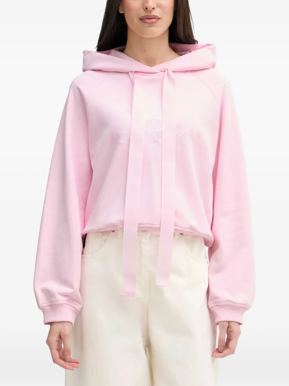 Joop! logo-embroidered raglan-sleeve hoodie - Rosa