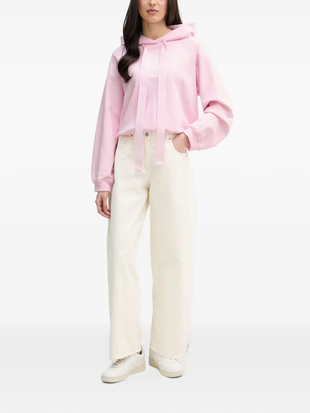 Joop! logo-embroidered raglan-sleeve hoodie Roze