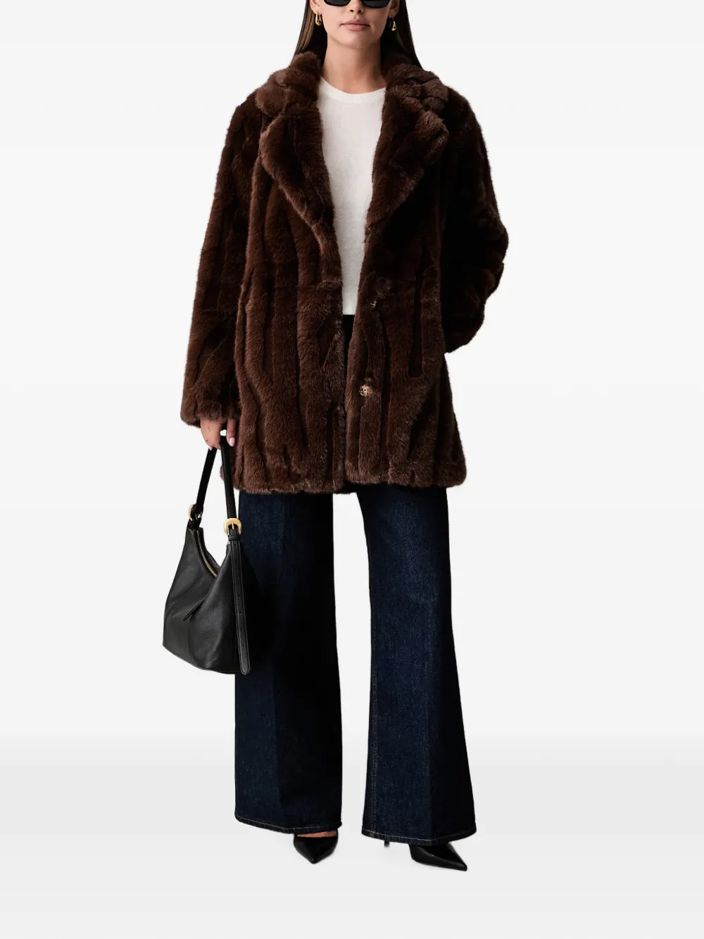 Joseph Ribkoff Faux-fur Notch-lapels Coat In Brown