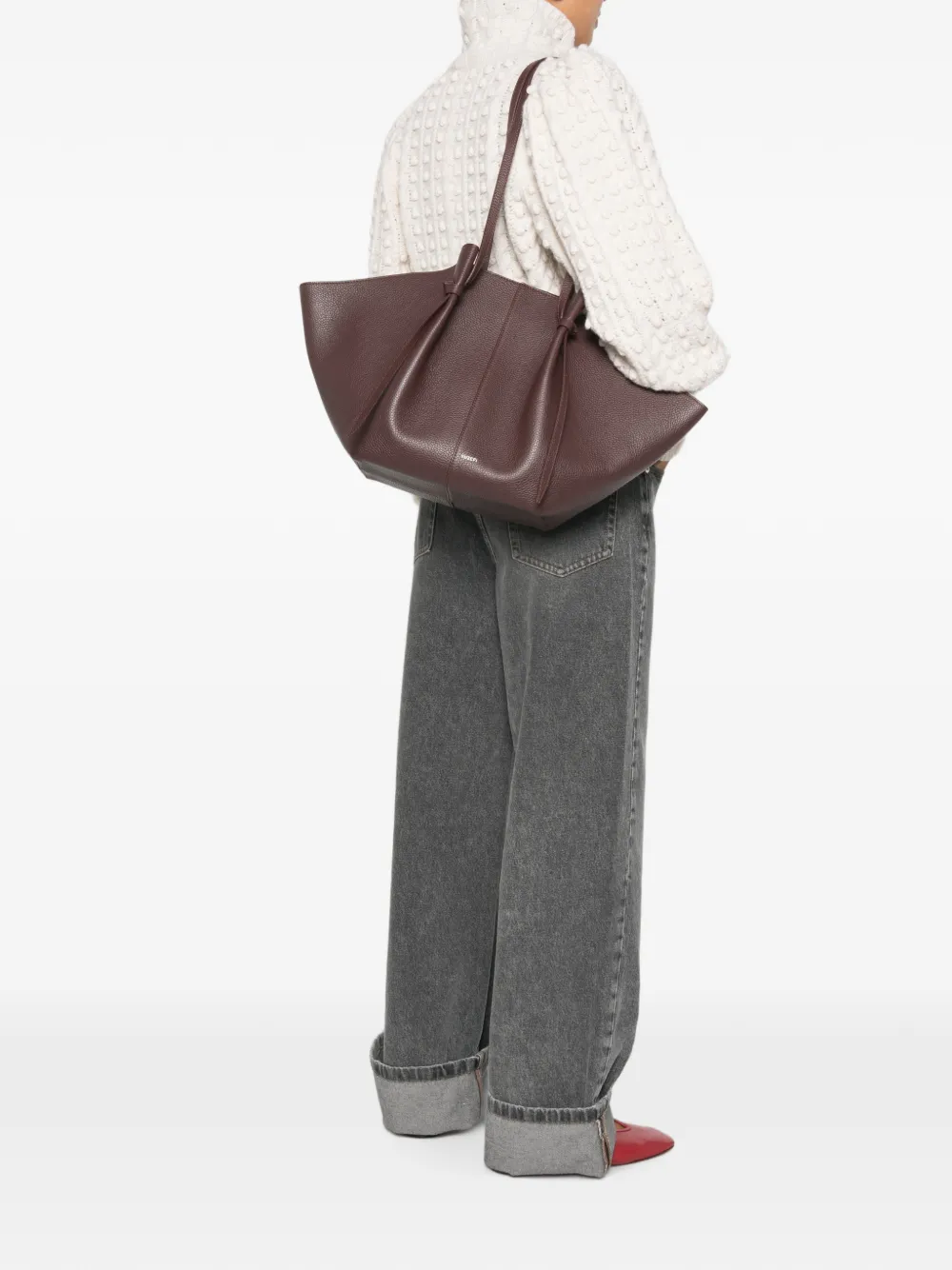 Yuzefi Grote Mochi leren shopper met plooien Paars