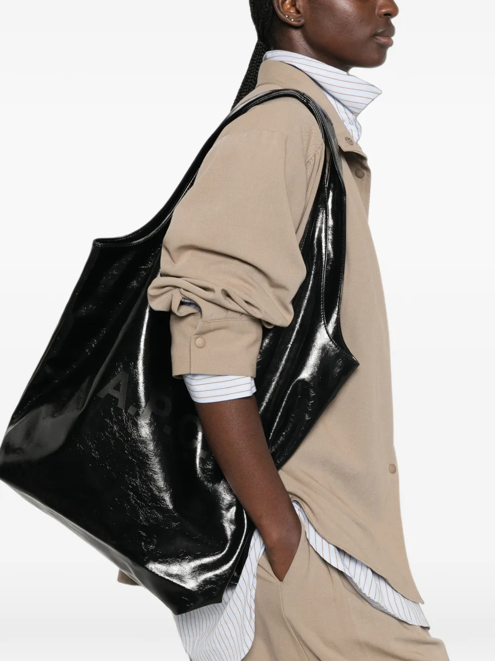 A.P.C. Shopper met lakafwerking en logo-print Zwart