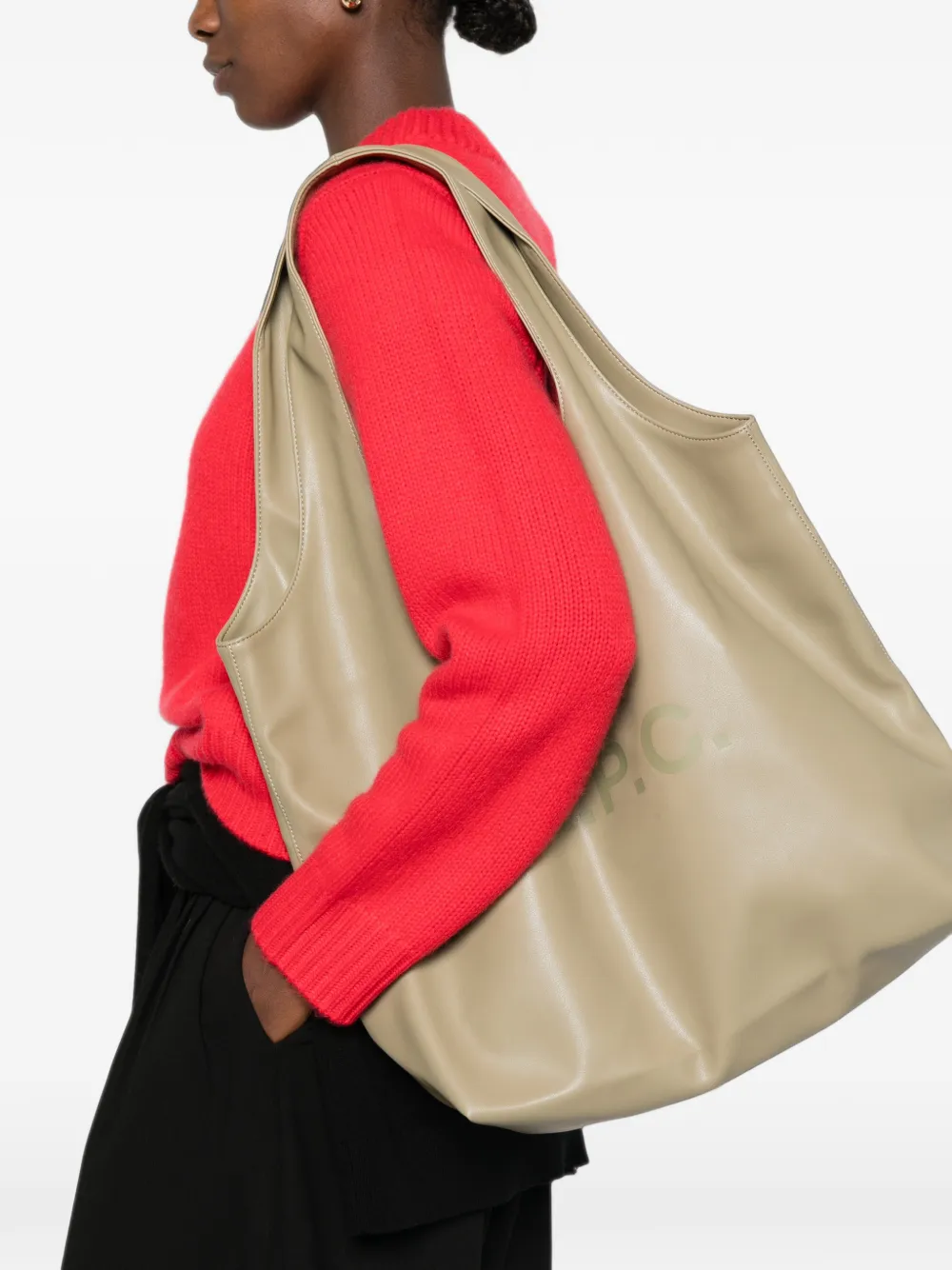 A.P.C. logo-print leather tote bag Beige